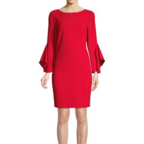 Elie Tahari Dori Drape Sleeve Red Dress-Size 12 - Picture 1 of 11